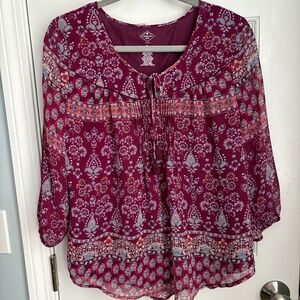 Maroon 3/4 sleeve blouse, Size LP